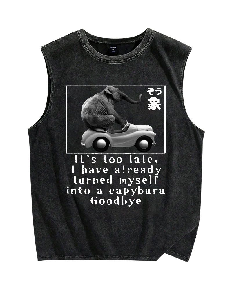 Funny elephant driving a car Vintage Distressed Washed Tank Top