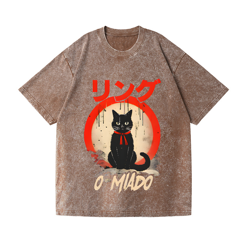 Black Cat Vintage Wash Japanese Design T-Shirt
