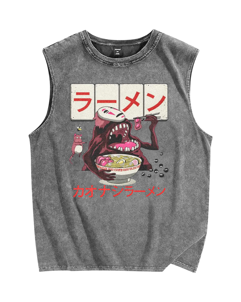 Japanese Anime No-Face Vintage Distressed Washed Tank Top