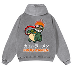 Frog Ramen Vintage Washed Cotton Back Art Hoodie