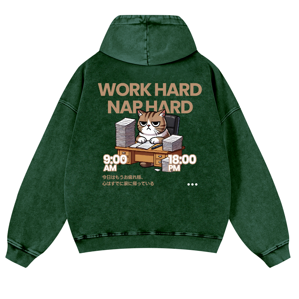 Cat Vintage Washed Cotton Back Art Hoodie