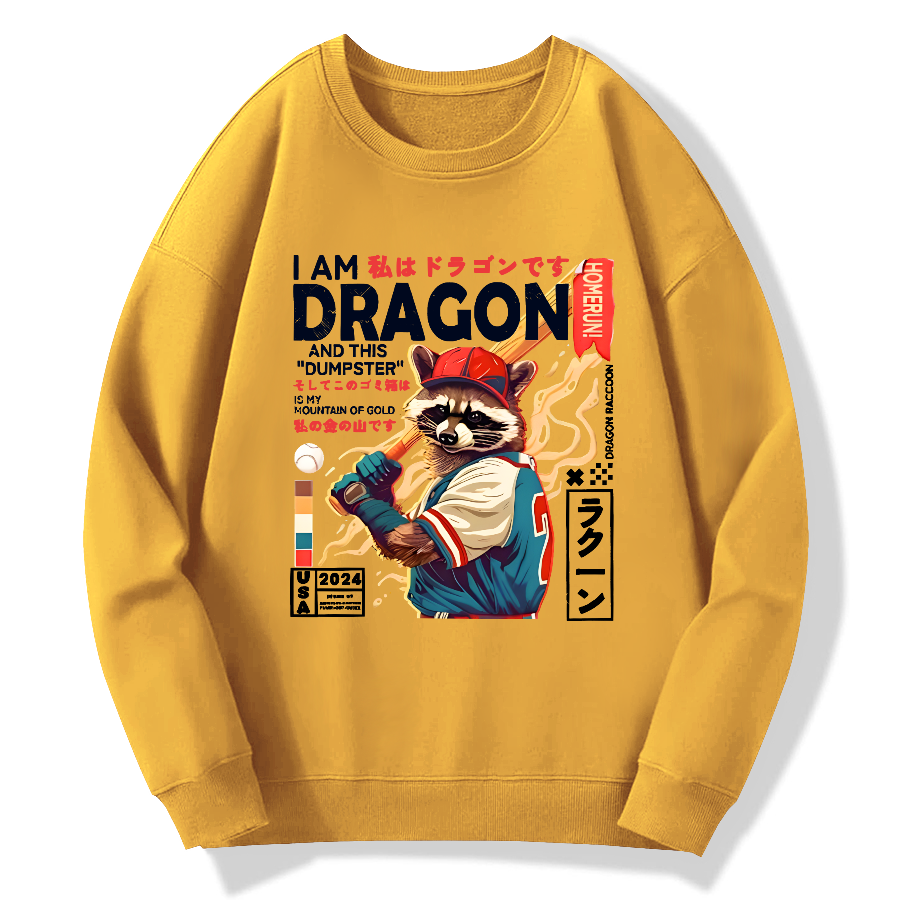 I am a dragon, and this trash can is my golden raccoon Cotton Pullover Sweatshirt