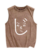 Japanese Kanji Face Vintage Distressed Washed Tank Top