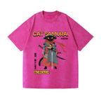 Cat Samurai Vintage Wash Japanese Design T-Shirt