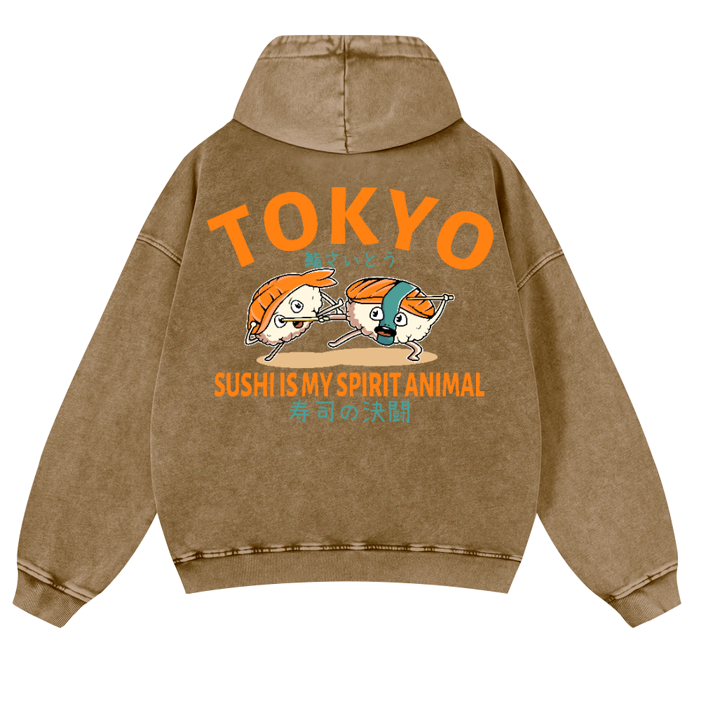 Sushi Vintage Washed Cotton Back Art Hoodie