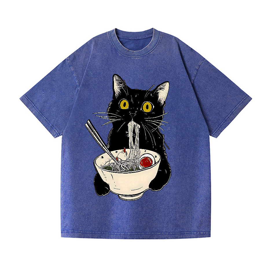 Ramen Cat Vintage Wash Japanese Design T-Shirt
