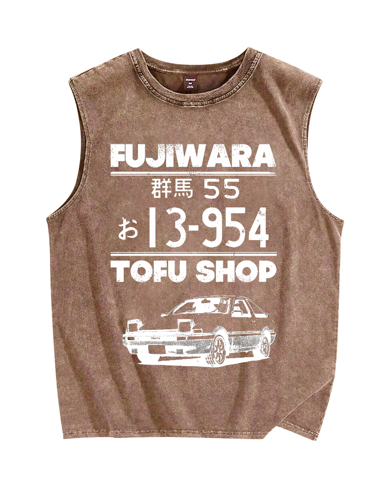 Fujiwara tofu shop Car Vintage Distressed Washed Tank Top