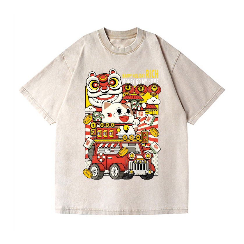 Lucky Cat Vintage Wash Japanese Design T-Shirt