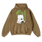 Tea Cat Vintage Washed Thick Cotton Hoodie