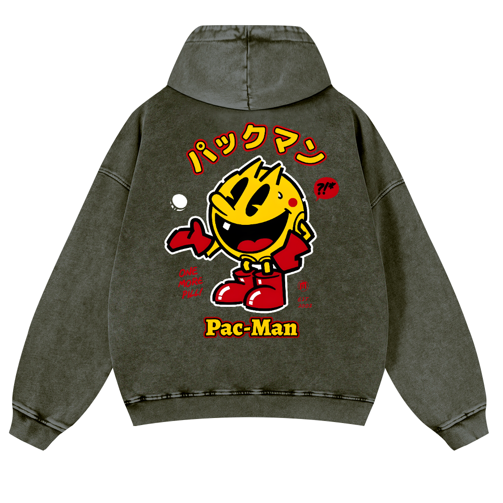 Pacman Vintage Washed Cotton Back Art Hoodie