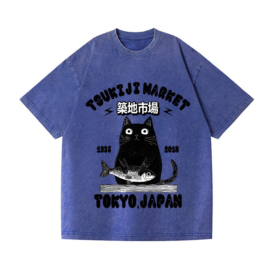 Tsukiji Market Cat Vintage Wash Japanese Design T-Shirt