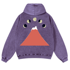 Mount Fuji Cat Moon Vintage Washed Cotton Back Art Hoodie