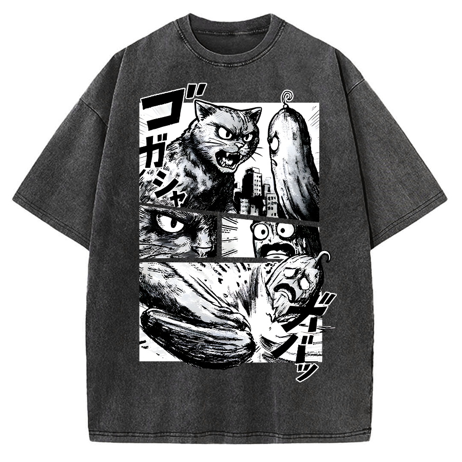 Cat vs Zucchini Vintage Washed T-shirt