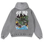 Octopus Monster Vintage Washed Cotton Back Art Hoodie