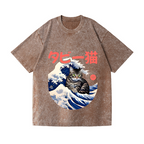 Cat Wave Vintage Wash Japanese Design T-Shirt