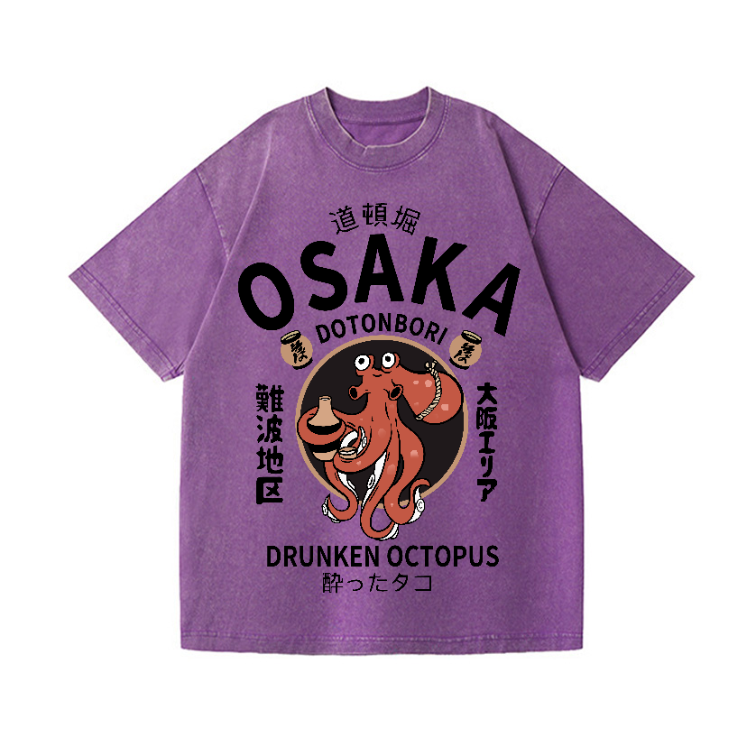 Osaka Dotonbori Drunken Octopus Vintage Wash Japanese Design T-Shirt