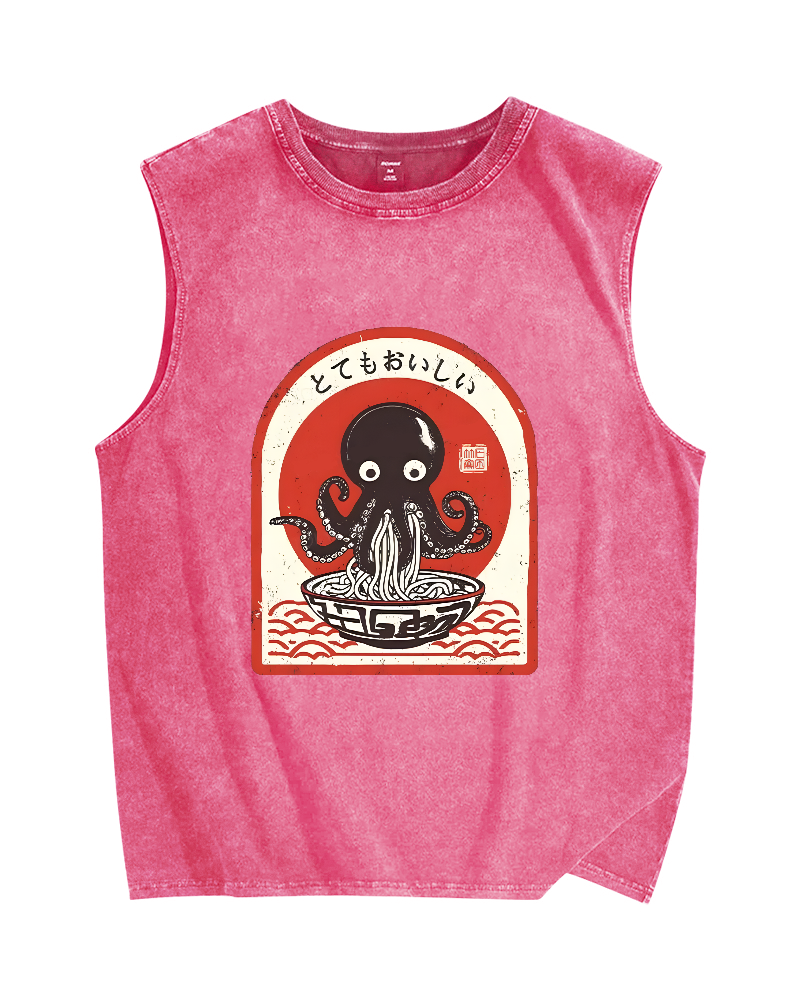 Ramen Lover Octopus Vintage Distressed Washed Tank Top