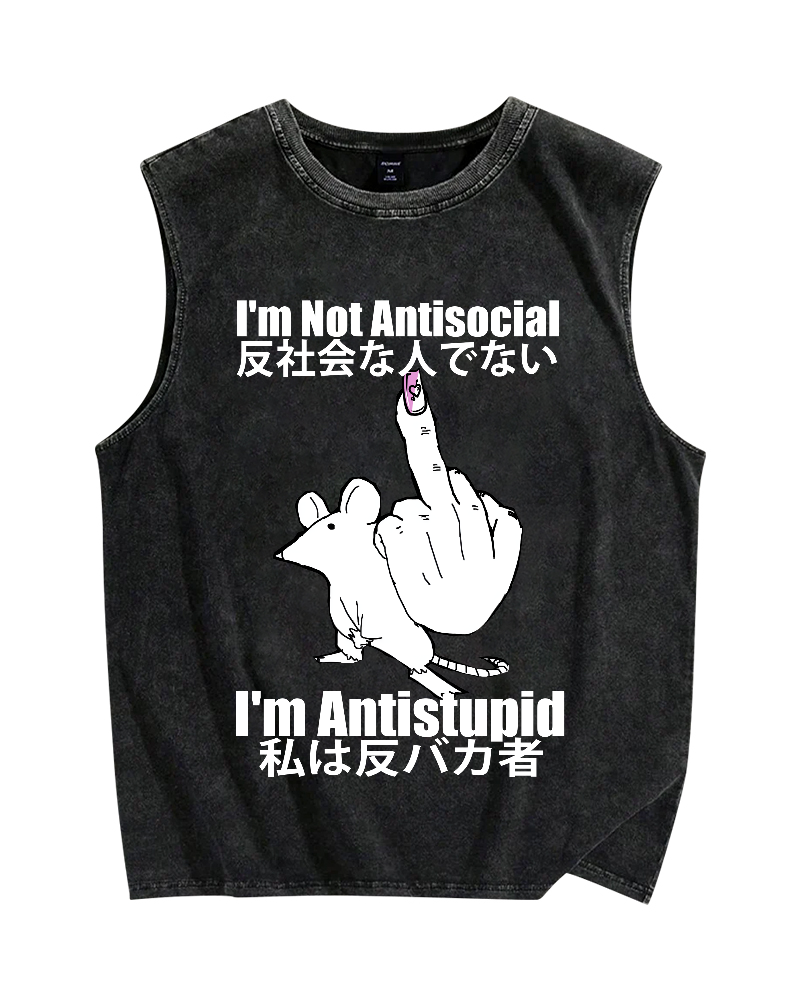 Anti-stupid Mouse Vintage Distressed Washed Tank Top