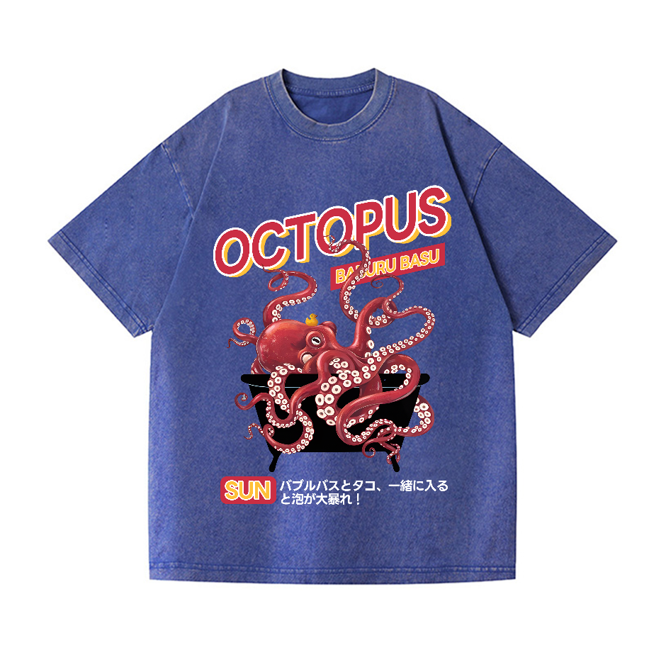 Bubble Bath Octopus Vintage Wash Japanese Design T-Shirt
