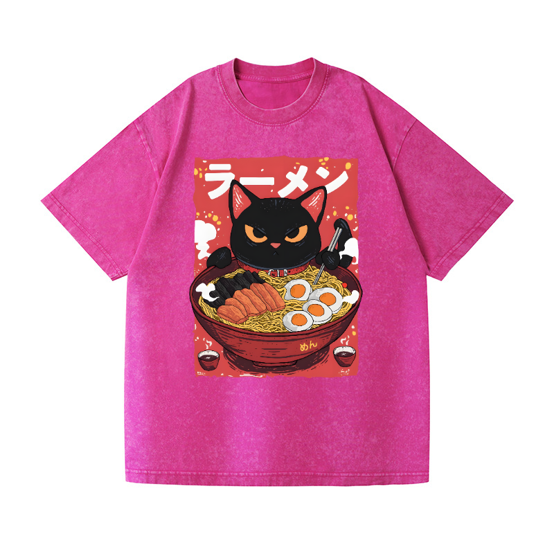 Ramen Black Cat Vintage Wash Japanese Design T-Shirt