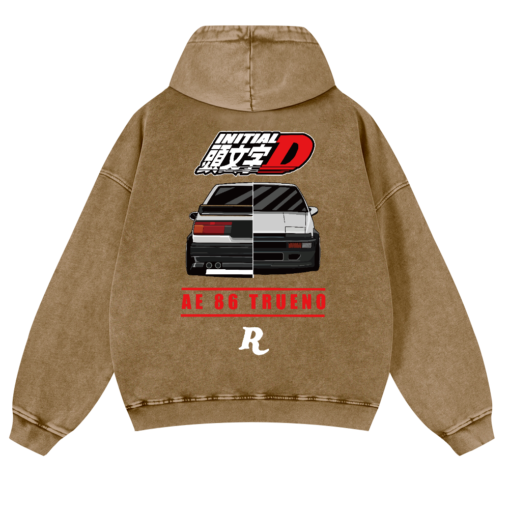 Initial D Vintage Washed Cotton Back Art Hoodie