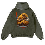 Coffee Wave Ukiyoe Vintage Washed Cotton Back Art Hoodie