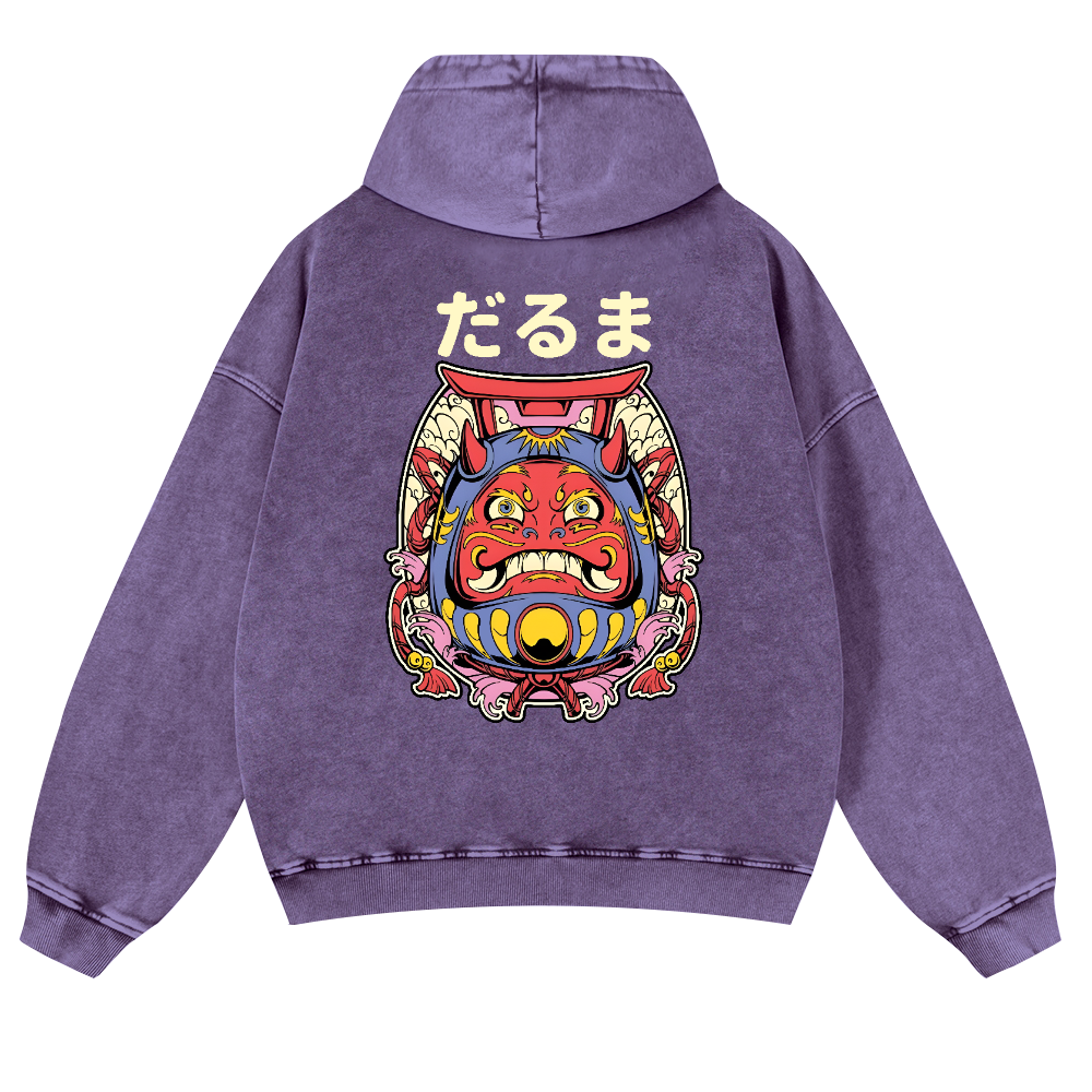 Daruma Vintage Washed Cotton Back Art Hoodie