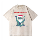 Christmas Octopus Vintage Wash Japanese Design T-Shirt