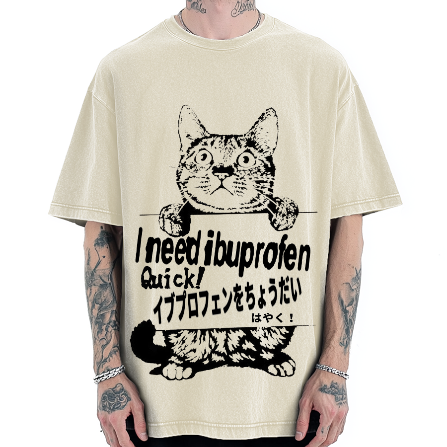 Ibuprofen Cat Vintage Washed T-shirt