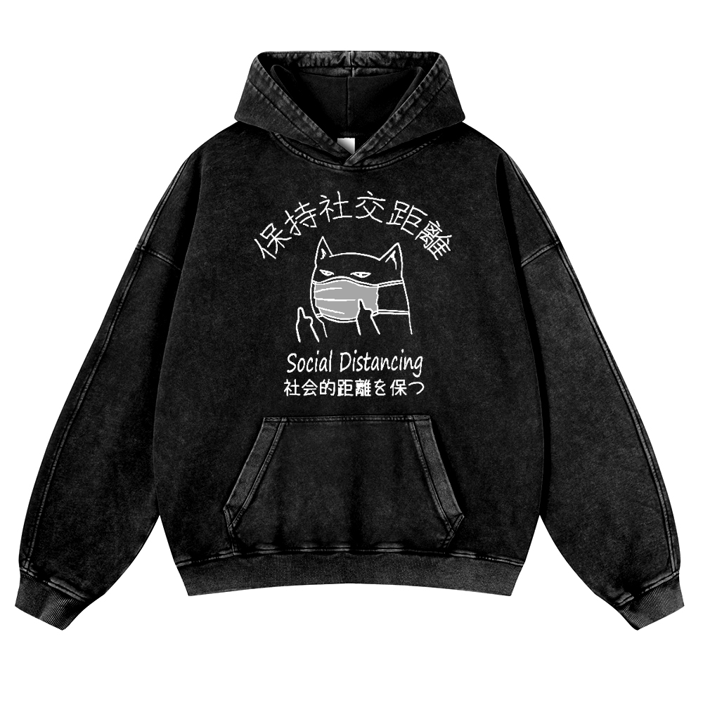 Social Distancing Vintage Washed Thick Cotton Hoodie