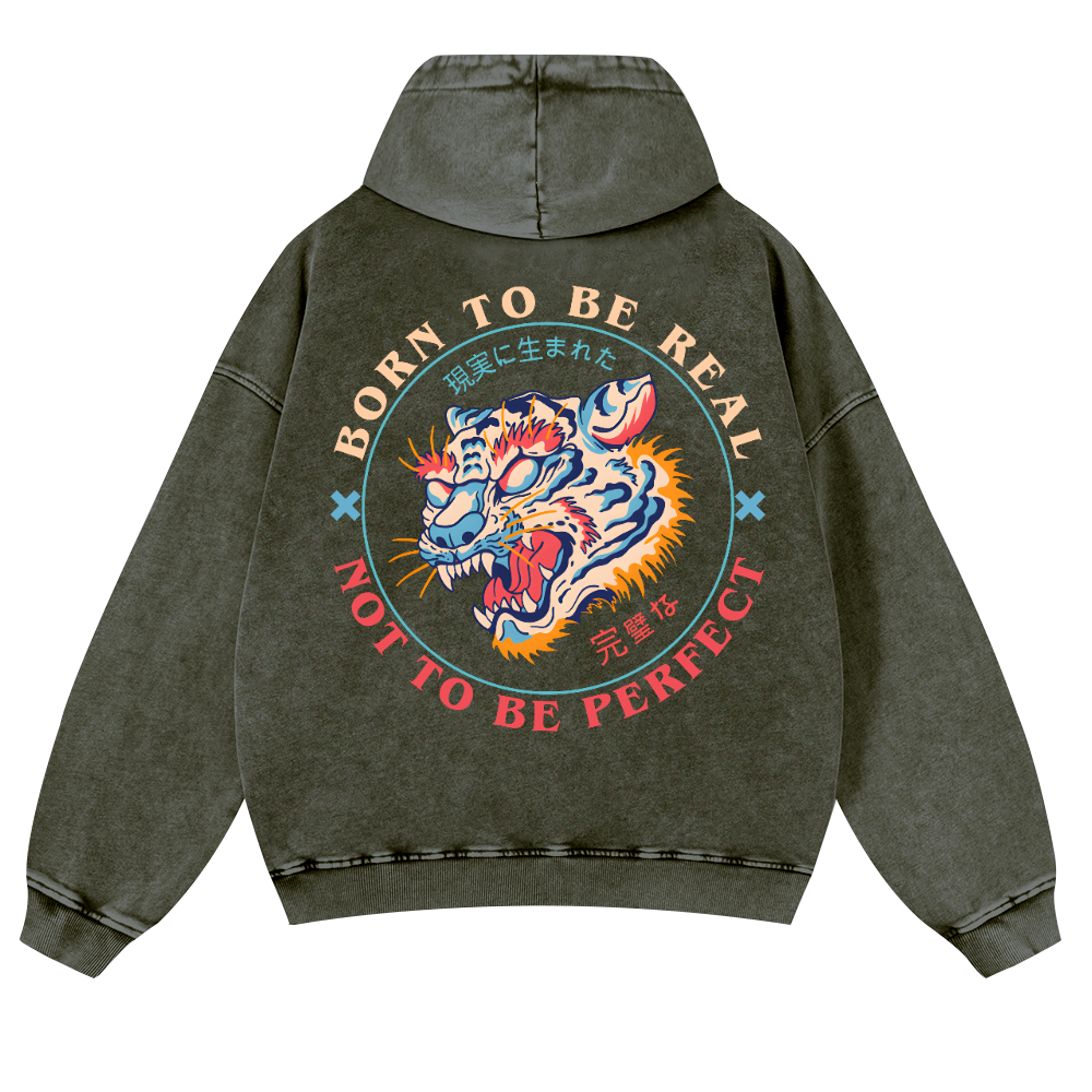 Tiger Vintage Washed Cotton Back Art Hoodie