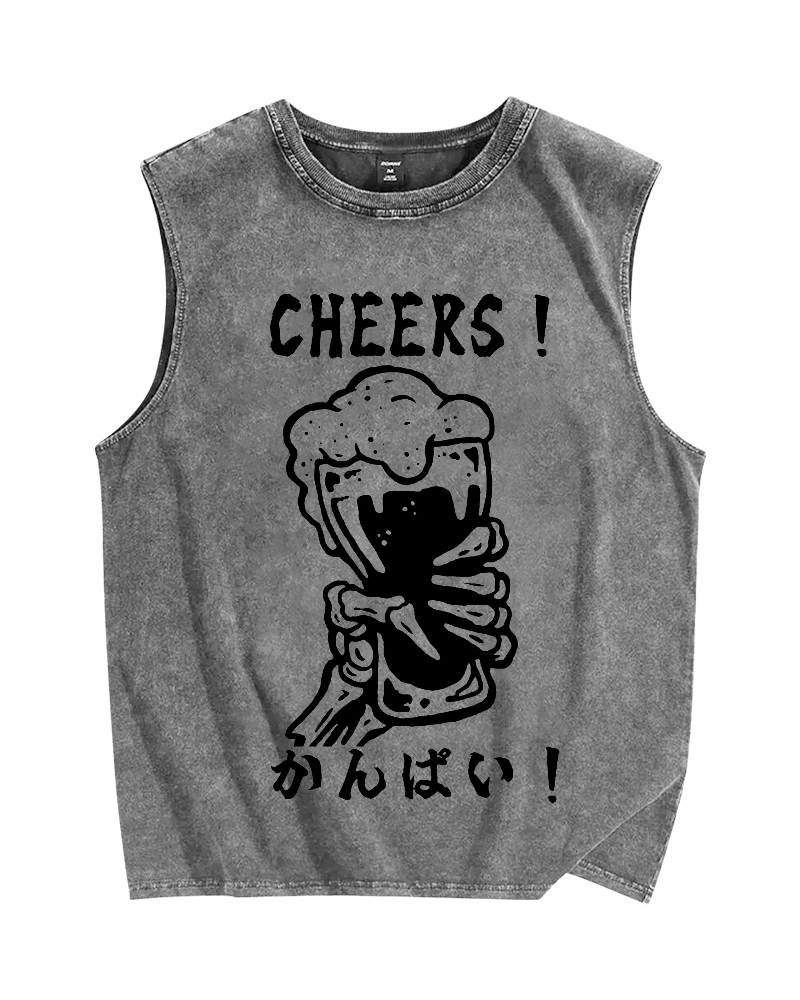 Cheers Vintage Distressed Washed Tank Top