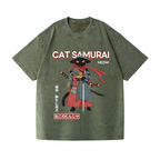 Cat Samurai Vintage Wash Japanese Design T-Shirt