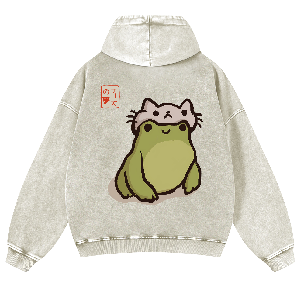 Frog Vintage Washed Cotton Back Art Hoodie