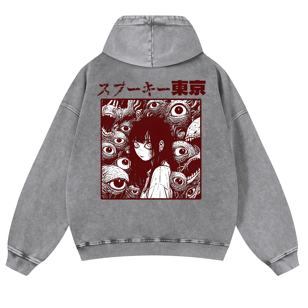 Horror manga Vintage Washed Cotton Back Art Hoodie