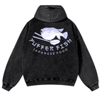 Pufferfish Vintage Washed Cotton Back Art Hoodie