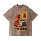 Skull Work Is Hell Vintage Wash Japanese Design T-Shirt