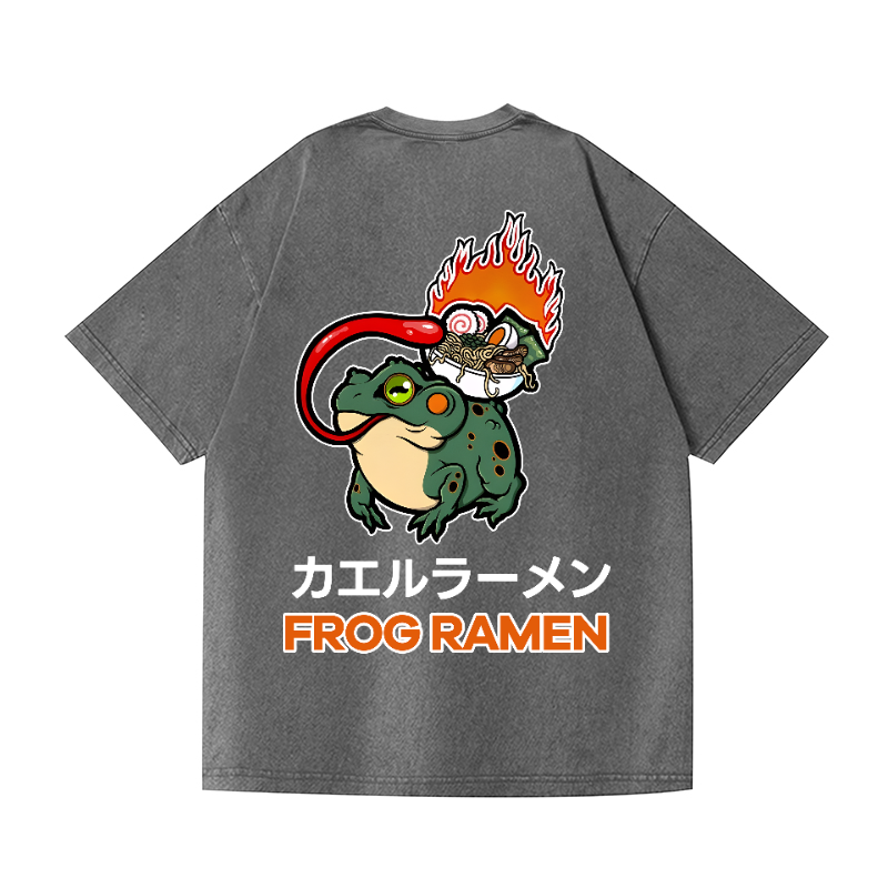 Frog Ramen Vintage Wash Japanese Design Back Art T-Shirt