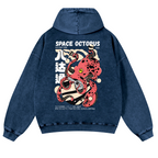 Space Octopus Vintage Washed Cotton Back Art Hoodie