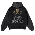 Drunken Octopus Vintage Washed Cotton Back Art Hoodie