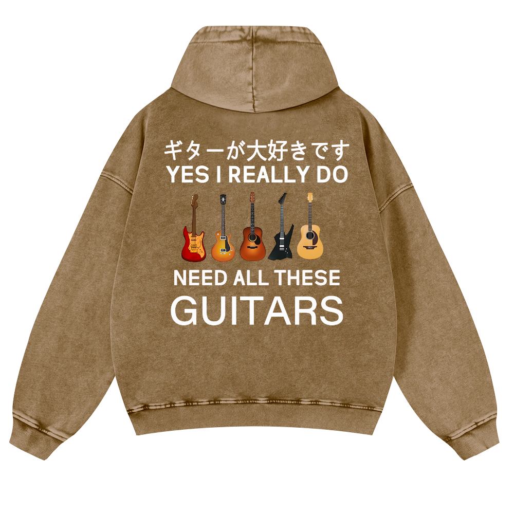 Guitars Vintage Washed Cotton Back Art Hoodie