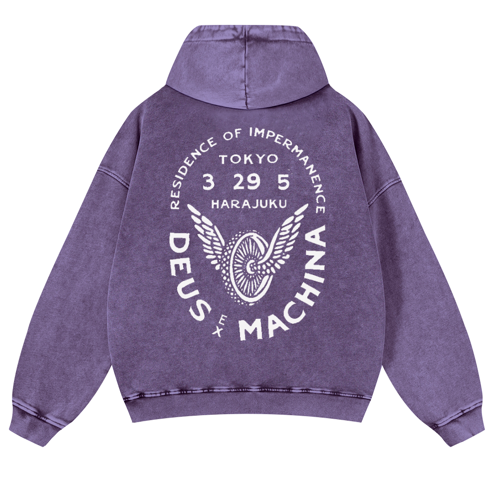 Harajuku Vintage Washed Cotton Back Art Hoodie