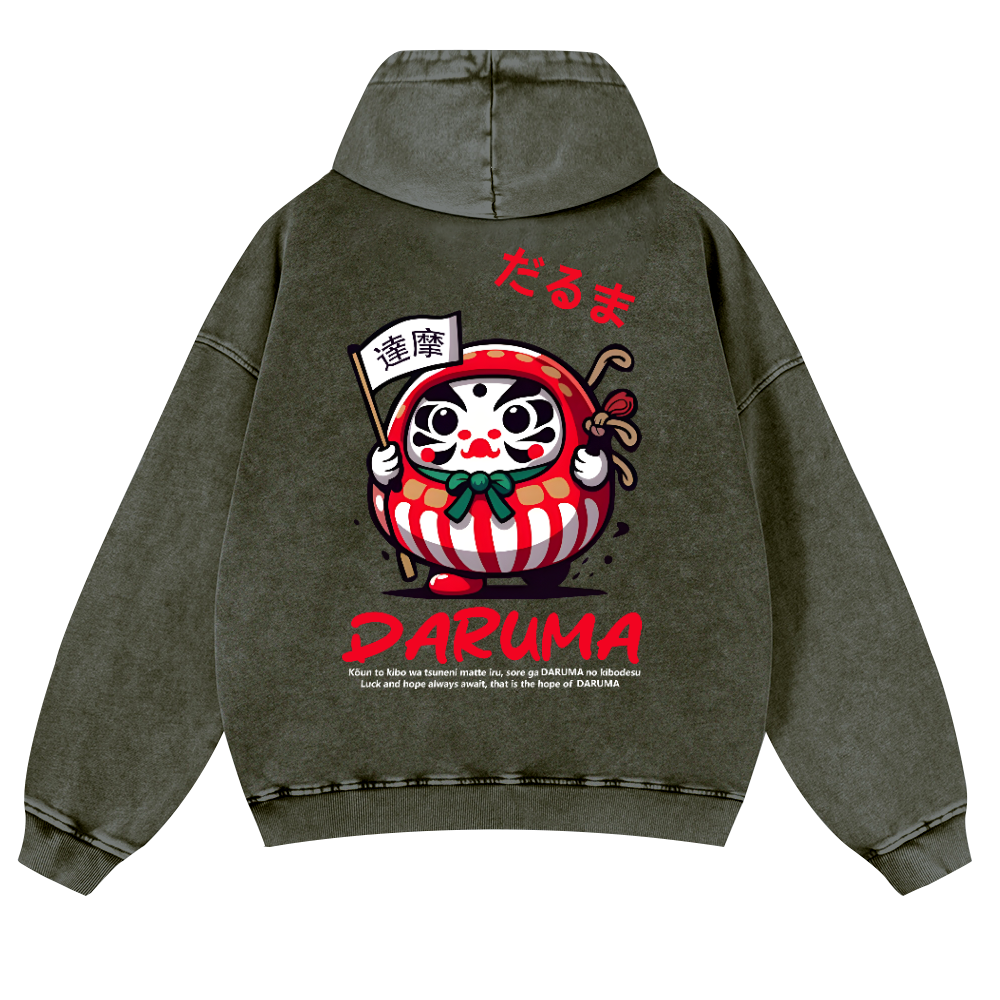 Daruma Vintage Washed Cotton Back Art Hoodie