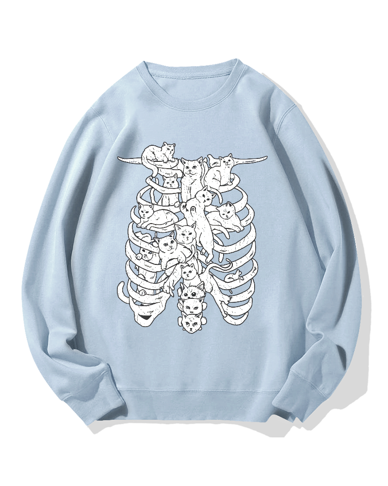 Cat & Skeleton Cotton Sweatshirt