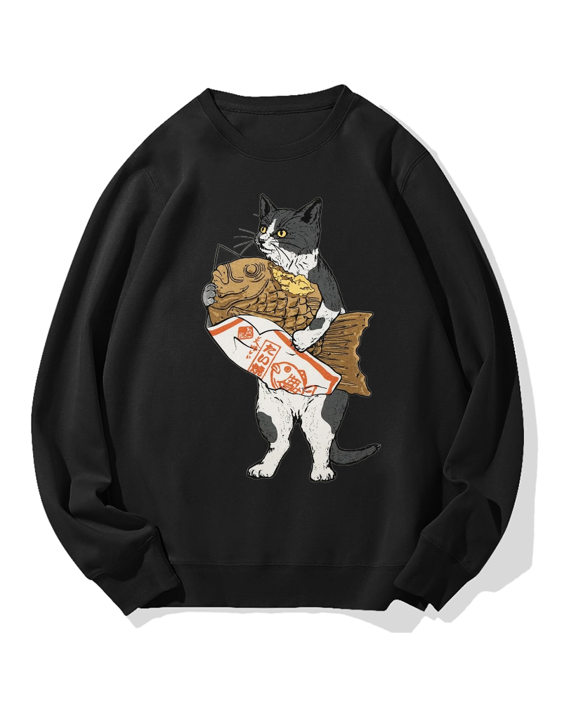 Bicolor cat holding taiyaki Cotton Sweatshirt