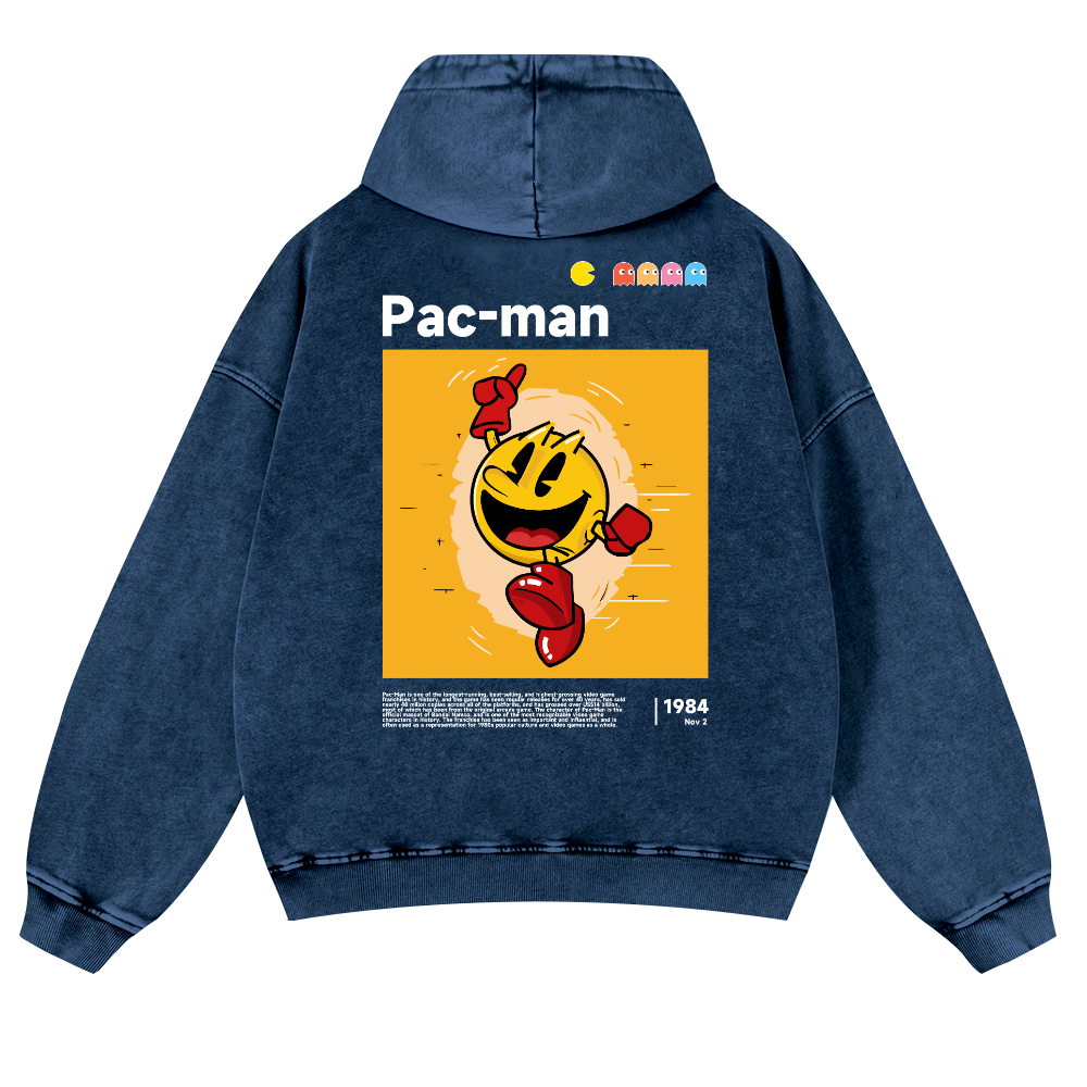 Pacman Vintage Washed Cotton Back Art Hoodie