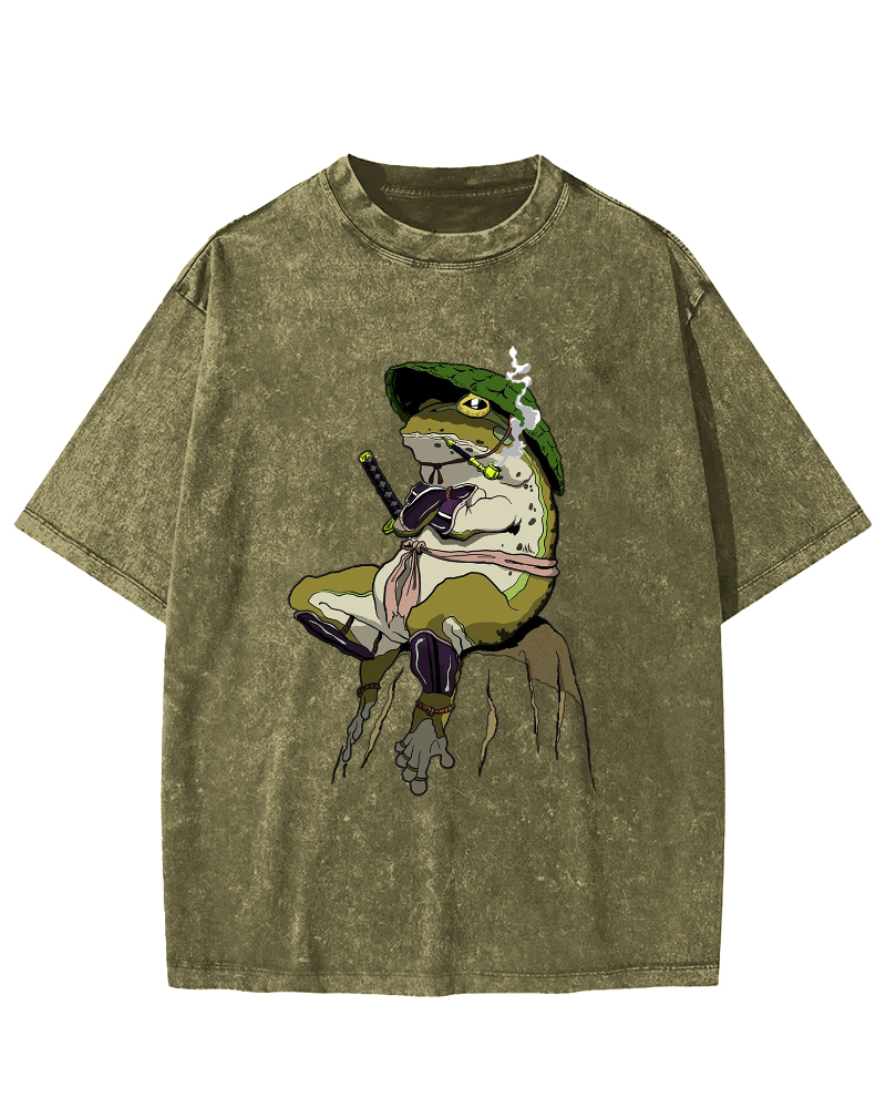 Frog Samurai Vintage Washed T-shirt