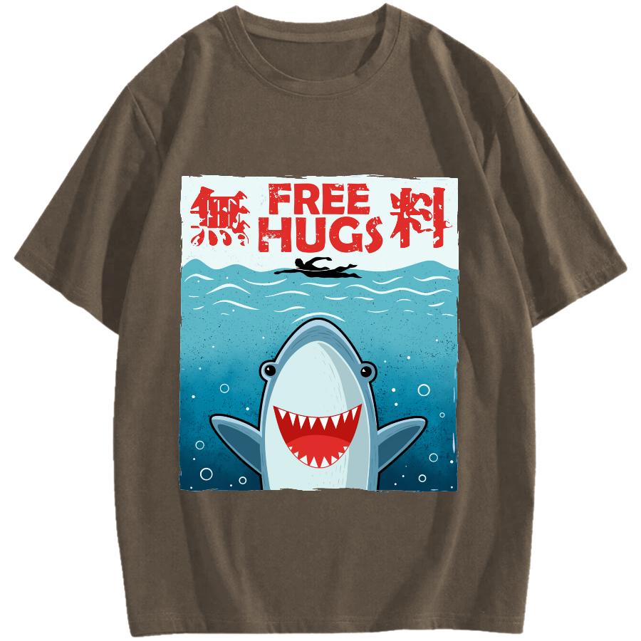 Free Shark Hug Cotton casual T-shirt