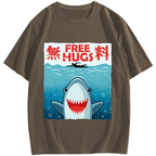 Free Shark Hug Cotton casual T-shirt