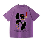 Black Cat Vintage Wash Japanese Design T-Shirt